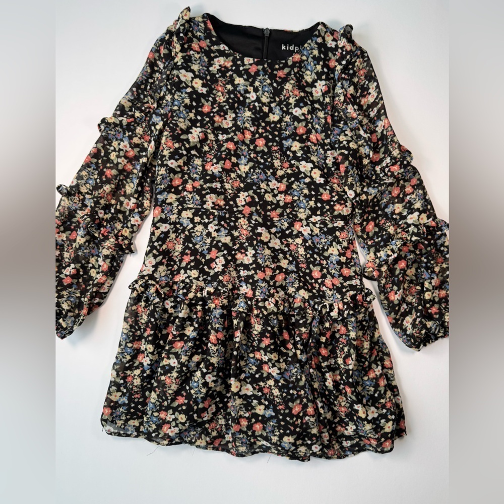 Kidpik Black Floral Ruffle Dress Size 5